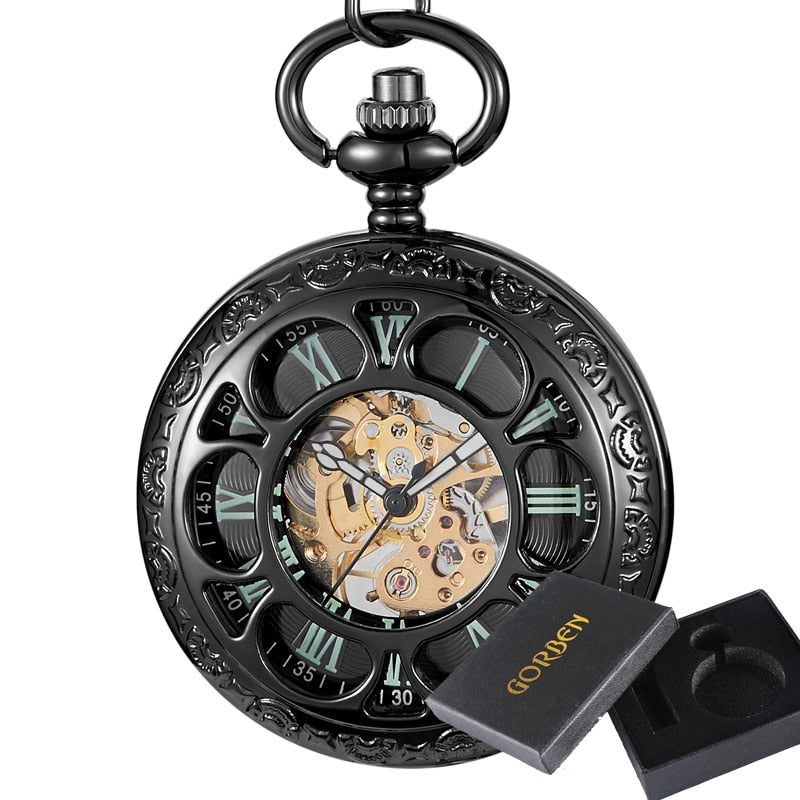 Montre à Gousset Mécanique <br>Jolie Fleur Noire & Bronze