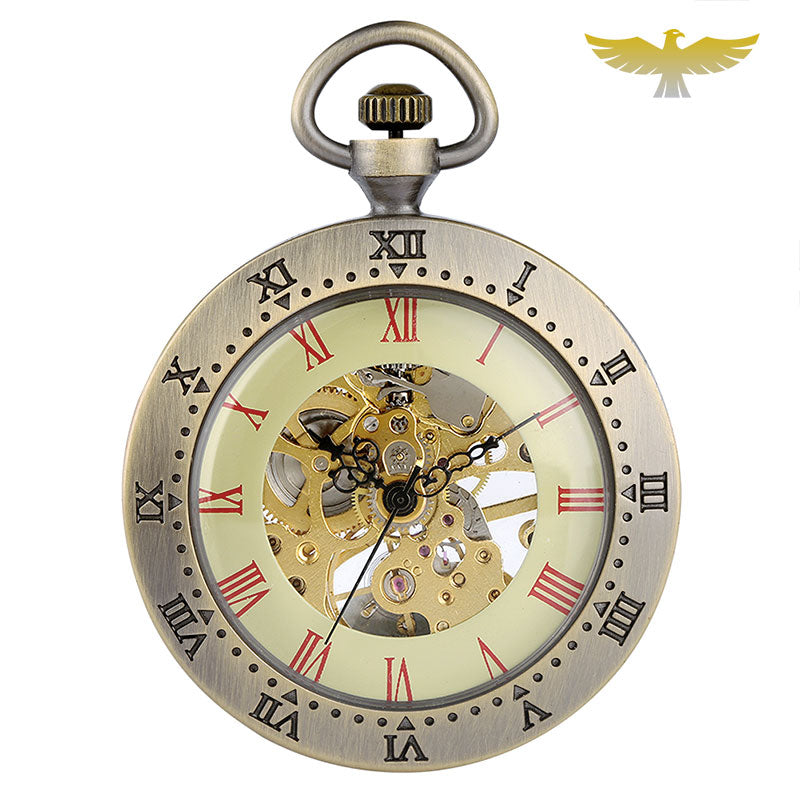 JewelryWe Montre De Poche Gousset Homme Mécanique Squelette - Cadran Romain Avec Sac Cadeau