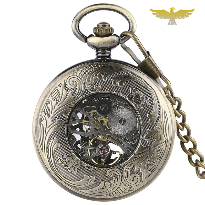 TREEWETO Montre à Gousset Mécanique Pour Homme - Motif Squelette - Chiffres Romains - Avec Chaîne, Noir , Rétro