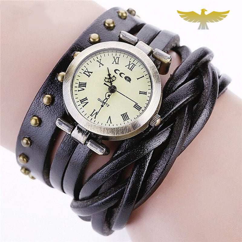 Montre Femme Vintage SHIVAS Bracelet Cuir Noir - À Réparer (pile à Changer)