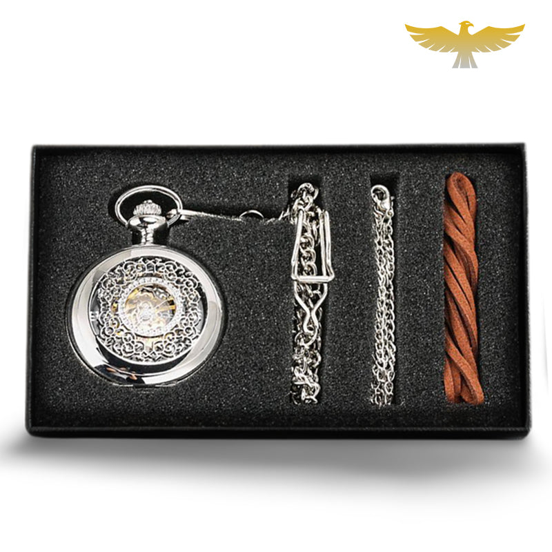 Coffret de montre à gousset mécanique argent Prestige