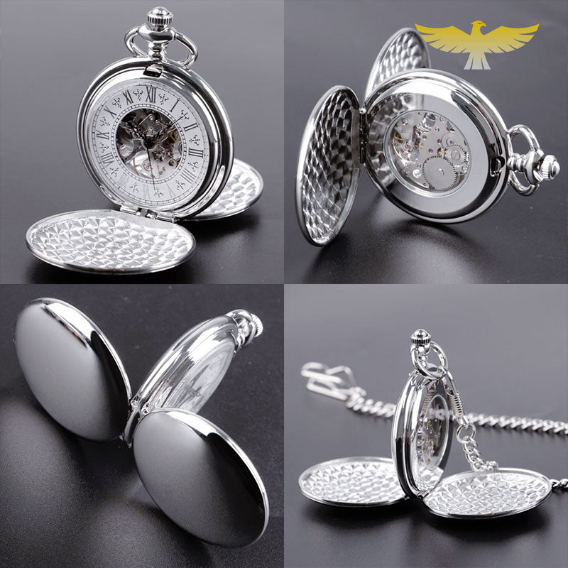 Coffret montre à gousset mécanique argent double chasseur - montre-de-poche-gousset - argent, coffret, double chasseur, double-hunter, luxe, mecanique, montre gousset, Papa, sélection