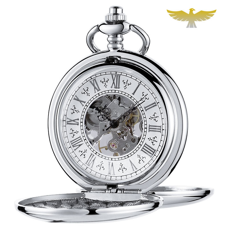 Coffret montre à gousset mécanique argent double chasseur - montre-de-poche-gousset - argent, coffret, double chasseur, double-hunter, luxe, mecanique, montre gousset, Papa, sélection