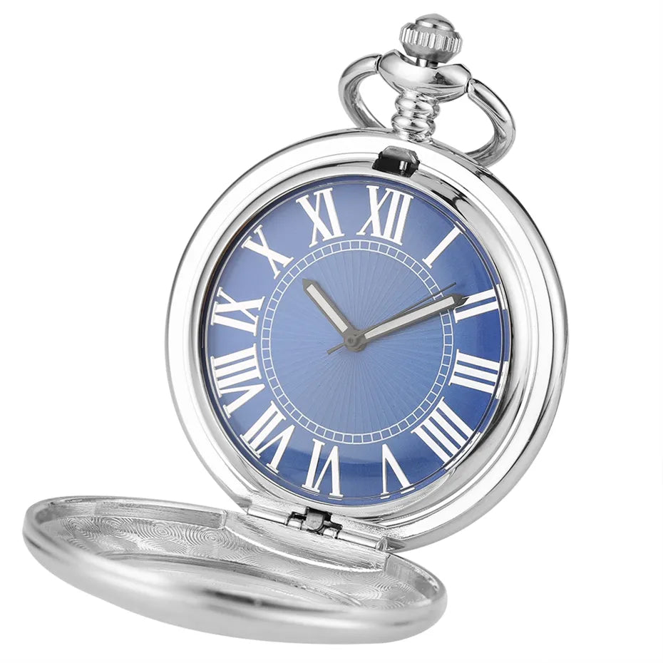 Montre de poche automatique argent bleu