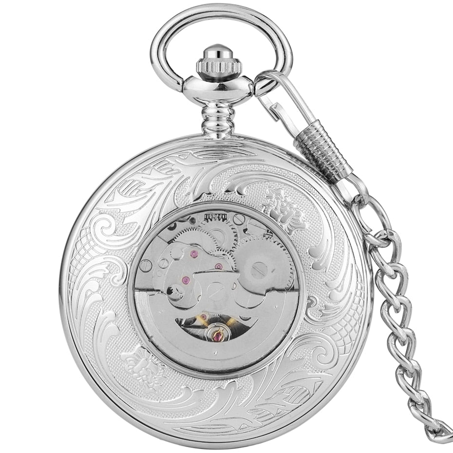 Montre de poche automatique argent bleu