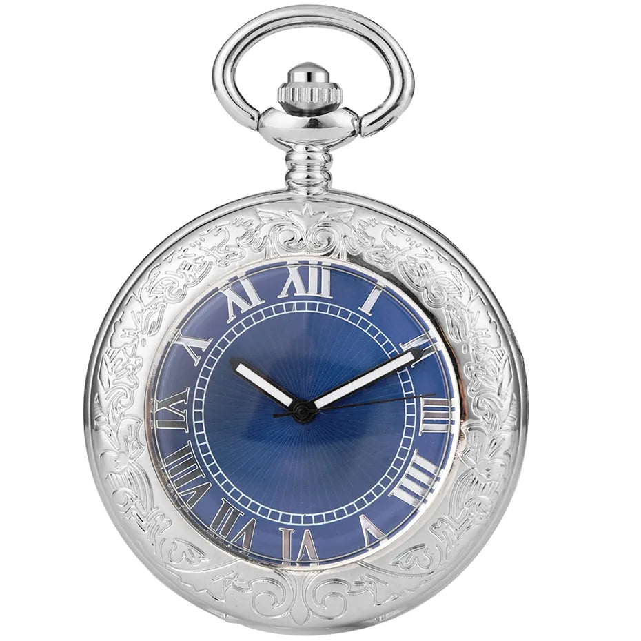 Montre de poche automatique argent bleu