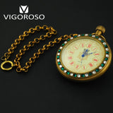 Montre Gousset Mécanique Vintage Cuivre Diamants Émeraude - montre-de-poche-gousset