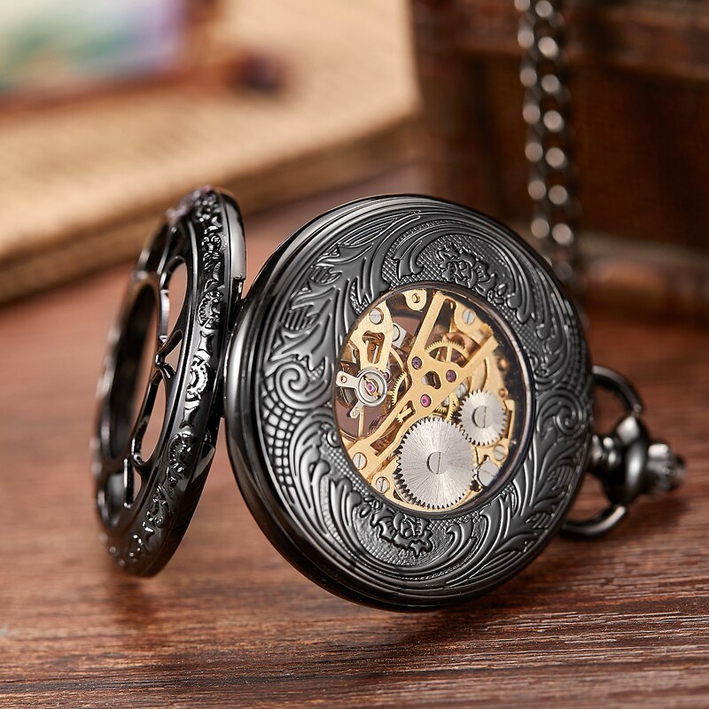 Montre à Gousset Mécanique Demi-Chasseur Squelette Noire – Style ...