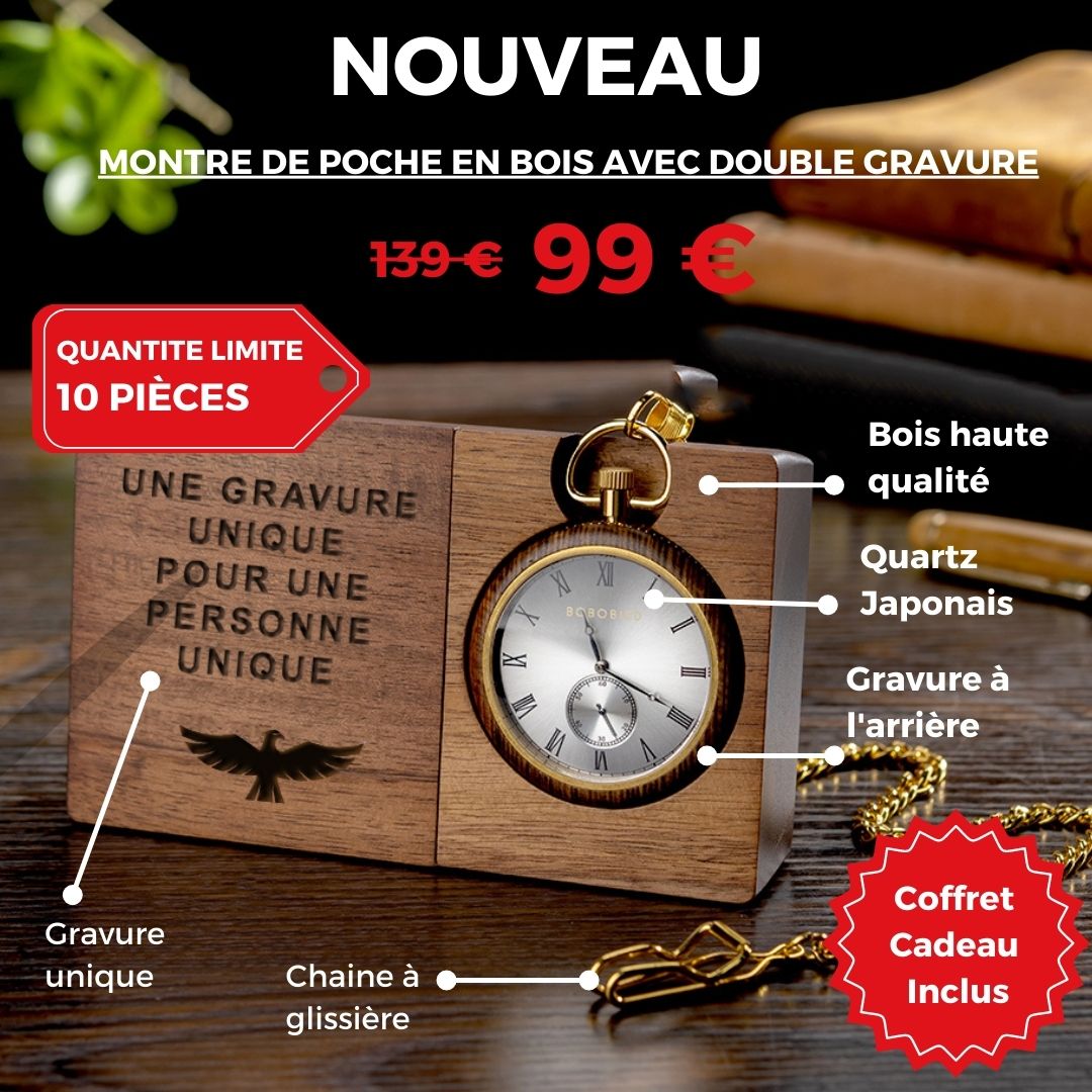 Montre à gousset personnalisée en bois avec support gravure