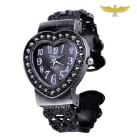 Montre bracelet cœur noir à quartz
