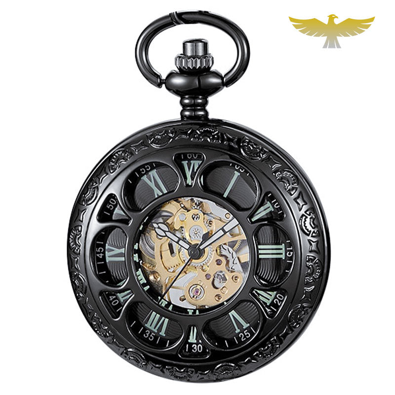 Montre de poche steampunk quartz noire