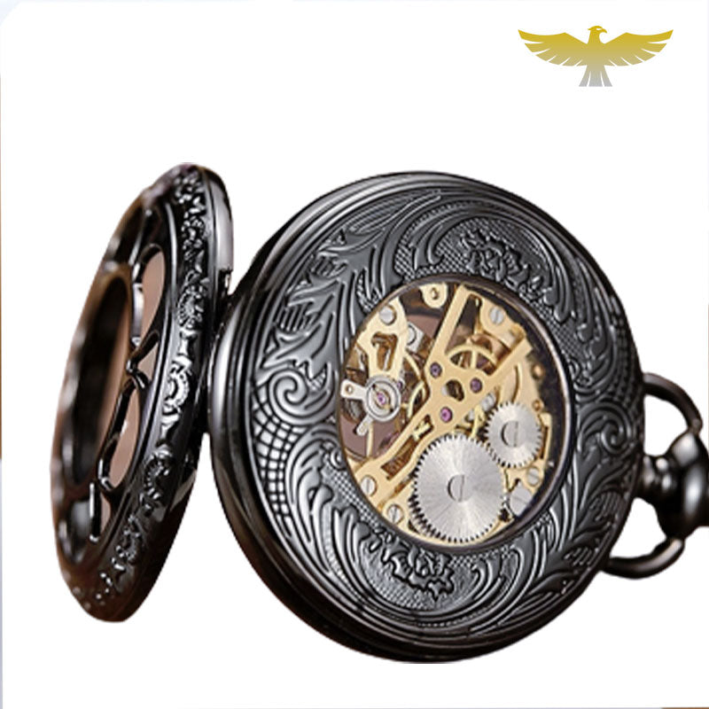 Montre de poche steampunk quartz noire