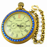 Montre Gousset Mécanique Vintage Cuivre Diamants Bleus - montre-de-poche-gousset