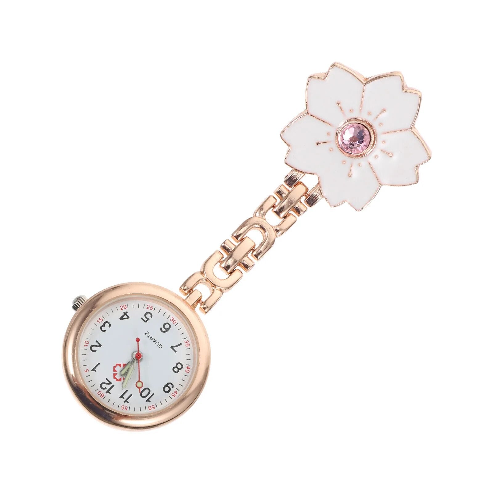 Montre infirmière quartz à fleur Blanche