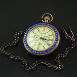 Montre Gousset Mécanique Vintage Cuivre Diamants Bleus - montre-de-poche-gousset