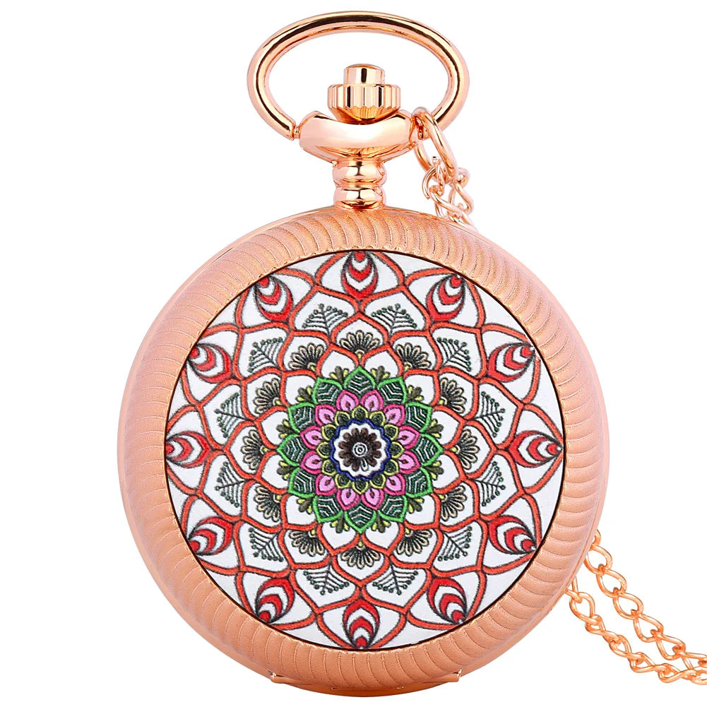 Montre Collier à Fleurs Roses et Or