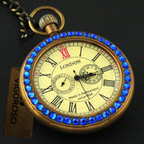 Montre Gousset Mécanique Vintage Cuivre Diamants Bleus - montre-de-poche-gousset