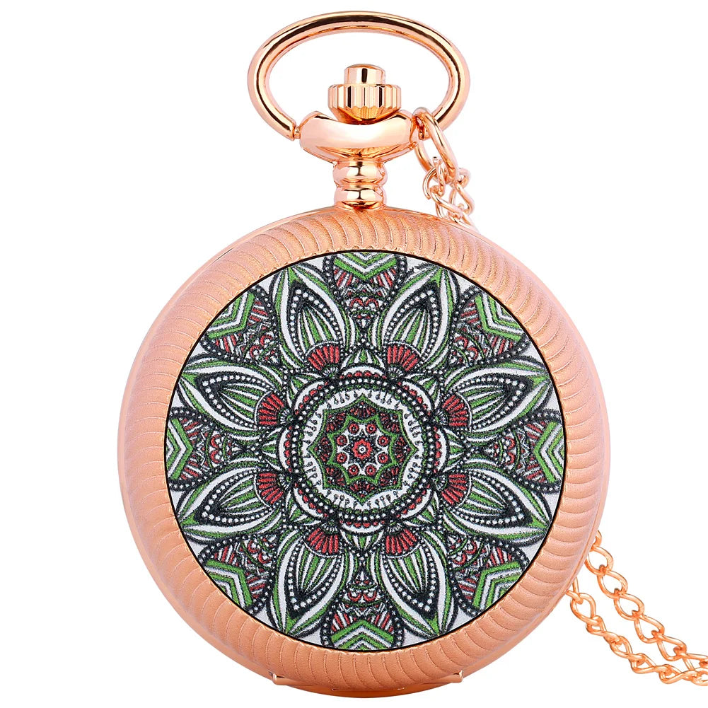 Montre Collier à Fleurs Roses et Or
