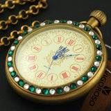 Montre Gousset Mécanique Vintage Cuivre Diamants Émeraude - montre-de-poche-gousset