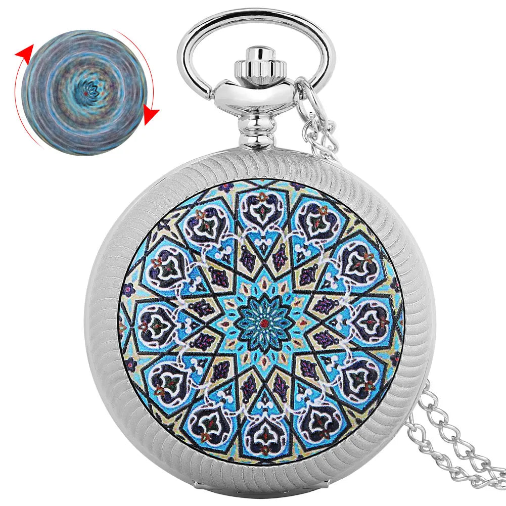 Montre collier à Fleur Bleue et argent - montre-de-poche-gousset