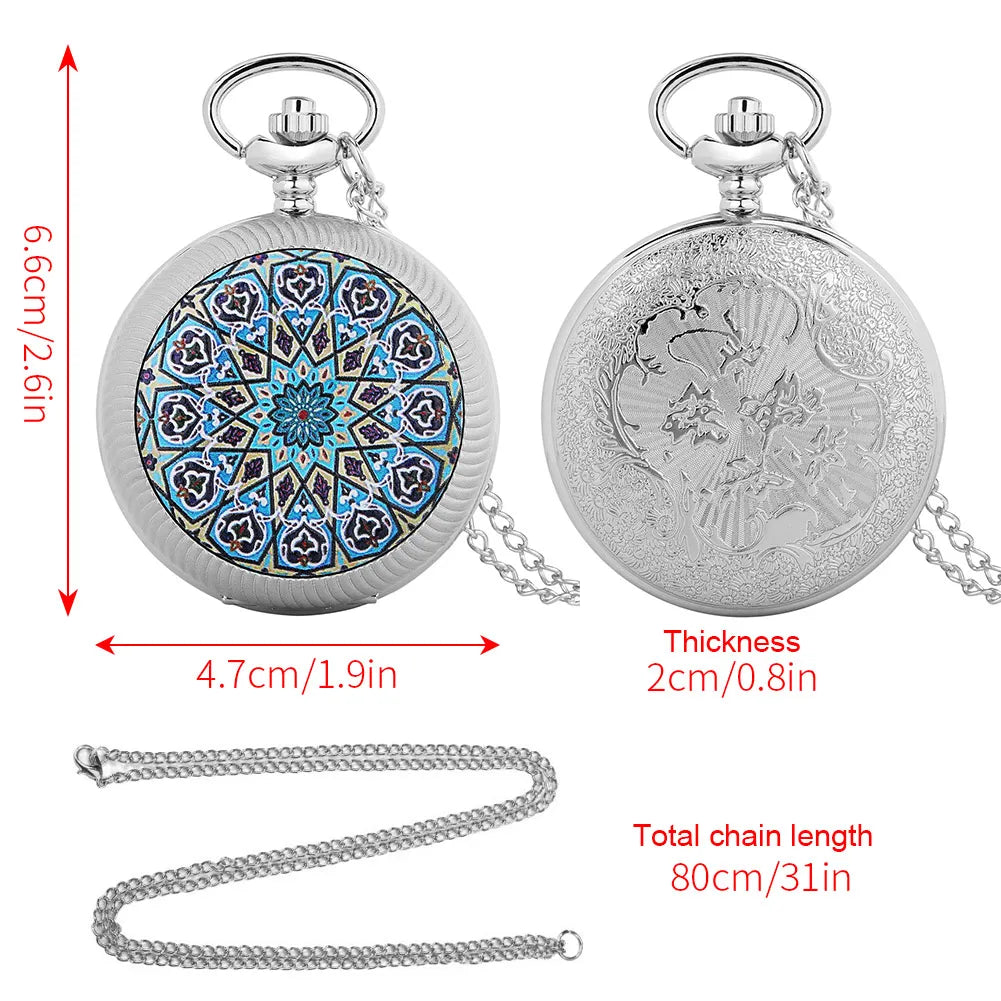 Montre collier à Fleur Bleue et argent - montre-de-poche-gousset