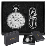 Coffret montre à gousset mécanique automatique argent cadran ouvert