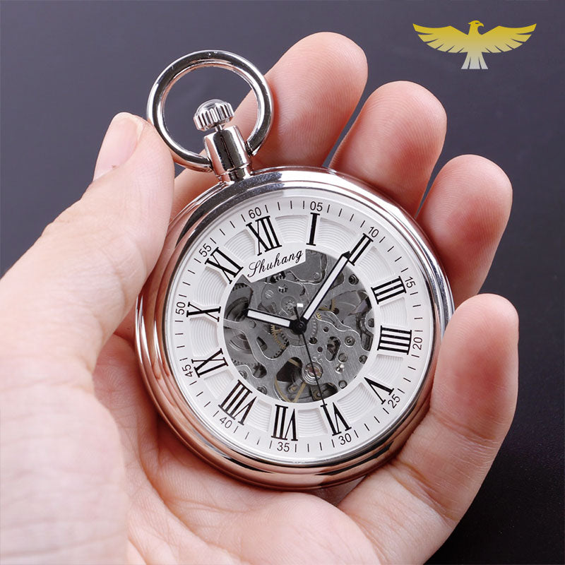 Coffret montre à gousset mécanique automatique argent cadran ouvert - montre-de-poche-gousset - argent, automatique, cadran-ouvert, coffret, luxe, mecanique, montre gousset, open-face, Papa, sélection