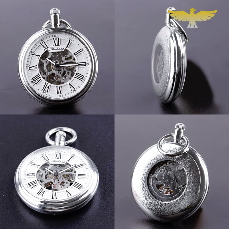 Coffret montre à gousset mécanique automatique argent cadran ouvert - montre-de-poche-gousset - argent, automatique, cadran-ouvert, coffret, luxe, mecanique, montre gousset, open-face, Papa, sélection