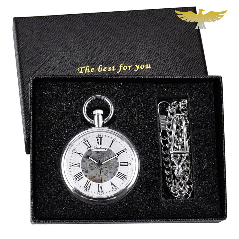 Coffret montre à gousset mécanique automatique argent cadran ouvert - montre-de-poche-gousset - argent, automatique, cadran-ouvert, coffret, luxe, mecanique, montre gousset, open-face, Papa, sélection