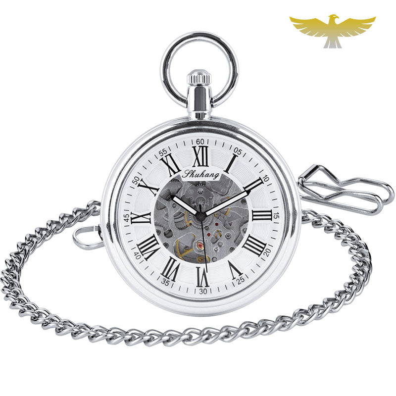 Coffret montre à gousset mécanique automatique argent cadran ouvert - montre-de-poche-gousset - argent, automatique, cadran-ouvert, coffret, luxe, mecanique, montre gousset, open-face, Papa, sélection