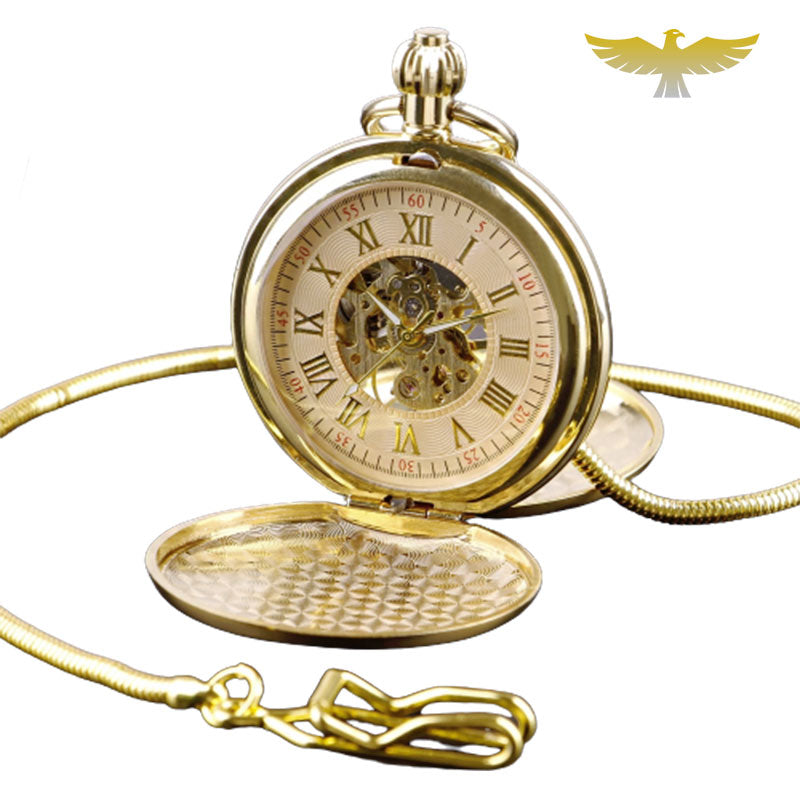 Coffret luxe montre à gousset double chasseur mécanique or - montre-de-poche-gousset - coffret, double chasseur, luxe, mecanique, moderne, montre gousset, or, Papa, sélection