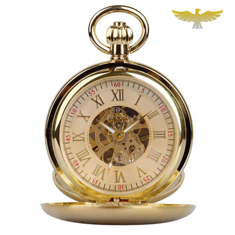 Coffret luxe montre à gousset double chasseur mécanique or - montre-de-poche-gousset - coffret, double chasseur, luxe, mecanique, moderne, montre gousset, or, Papa, sélection