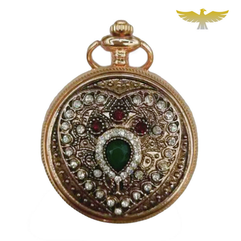 Montre à gousset collier pendentif or et pierres - montre-de-poche-gousset - chic, collier, fleur, montre gousset, or, pierres, quartz