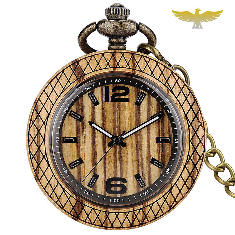 Montre gousset de poche en bois ébène - montre-de-poche-gousset - bois, cadran-ouvert, moderne, montre gousset, open-face, quartz