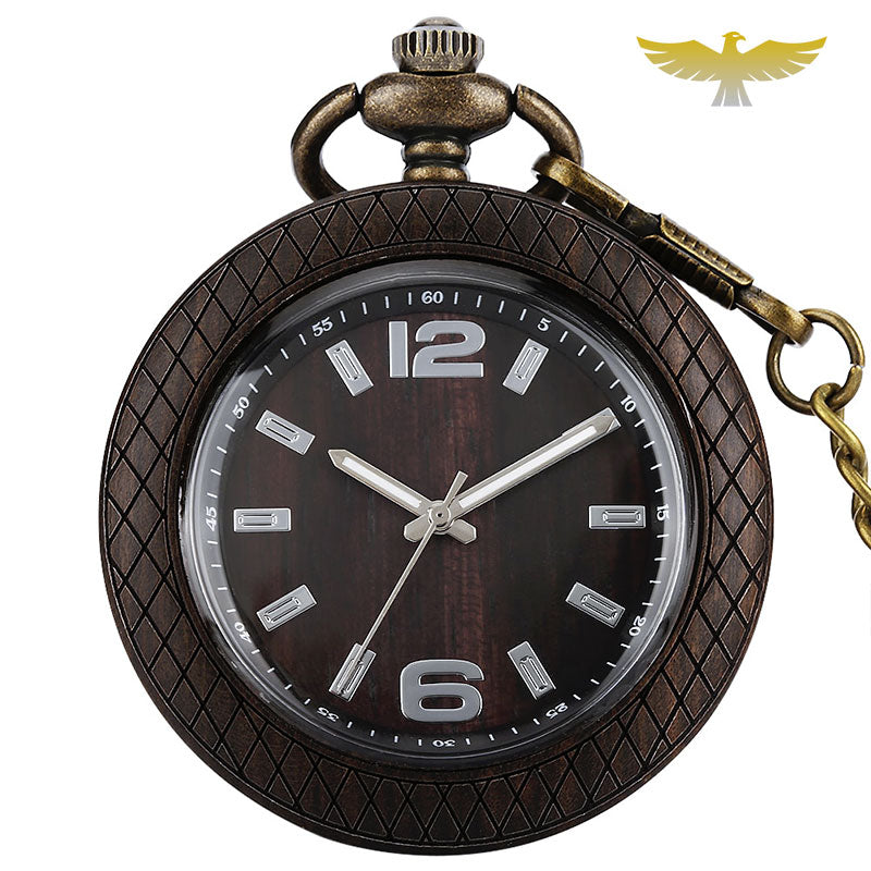 Montre gousset de poche en bois ébène - montre-de-poche-gousset - bois, cadran-ouvert, moderne, montre gousset, open-face, quartz