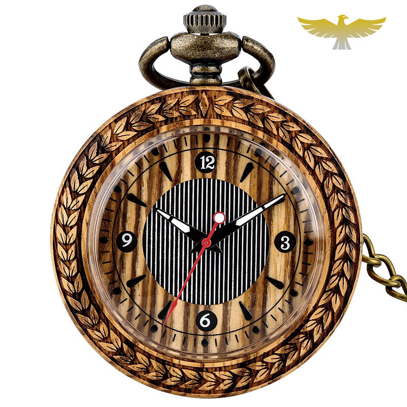 Montre de poche à quartz en bois - montre-de-poche-gousset - bois, cadran-ouvert, moderne, montre gousset, open-face, quartz