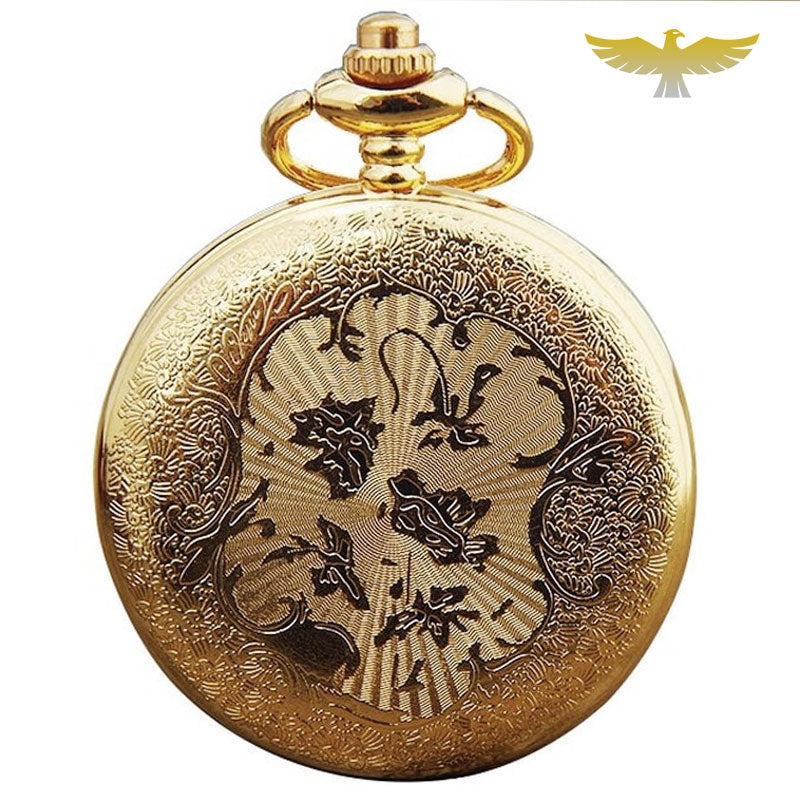 Montre de poche collier or et pierres - montre-de-poche-gousset - chic, collier, fleur, montre gousset, or, pierres, quartz