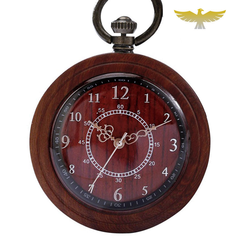 Montre de poche en bois avec porte-clé artisanal - montre-de-poche-gousset - bois, cadran-ouvert, moderne, montre gousset, open-face, quartz