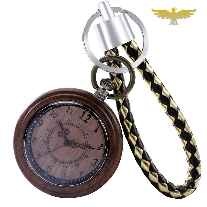 Montre de poche en bois avec porte-clé artisanal - montre-de-poche-gousset - bois, cadran-ouvert, moderne, montre gousset, open-face, quartz