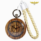 Montre de poche en bois avec porte-clé artisanal - montre-de-poche-gousset - bois, cadran-ouvert, moderne, montre gousset, open-face, quartz