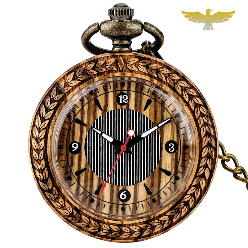 Montre de poche à quartz en bois - montre-de-poche-gousset - bois, cadran-ouvert, moderne, montre gousset, open-face, quartz