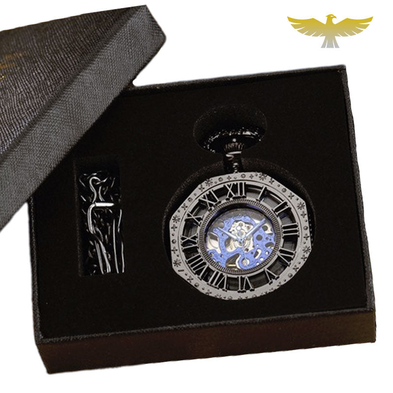 Coffret montre a gousset squelette - montre-de-poche-gousset - argent, coffret, demi-chasseur, half-hunter, montre gousset, mécanique, squelette