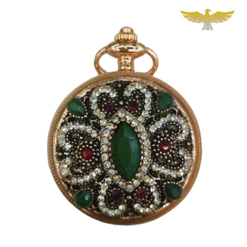 Montre gousset or et pierres - montre-de-poche-gousset - chic, collier, fleur, montre gousset, or, pierres, quartz