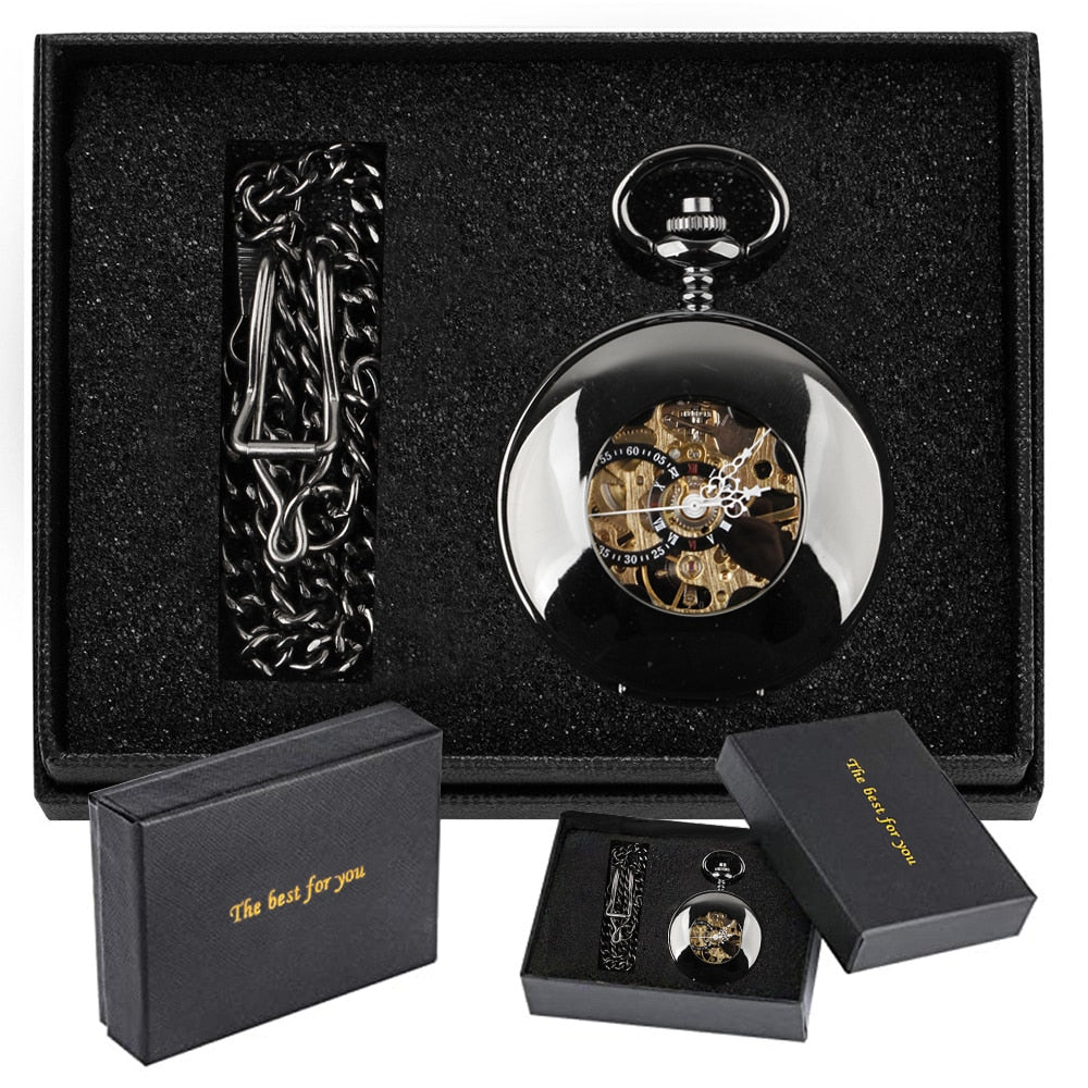 Coffret montre à gousset mécanique miroir demi-chasseur squelette