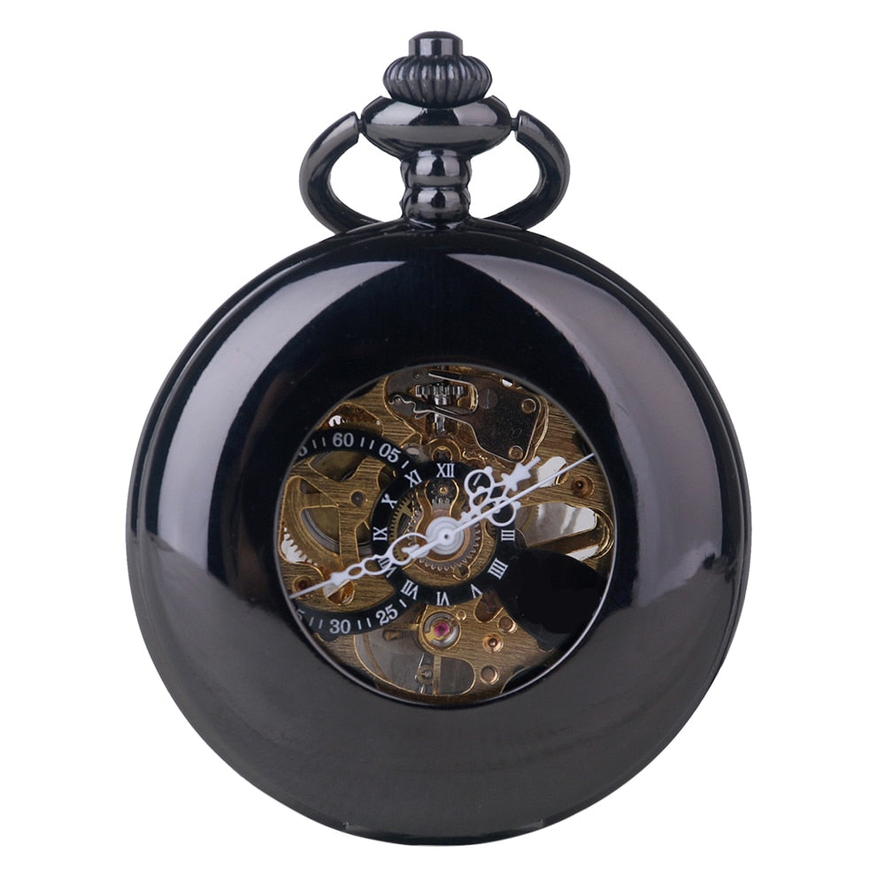 Coffret montre à gousset mécanique miroir demi-chasseur squelette