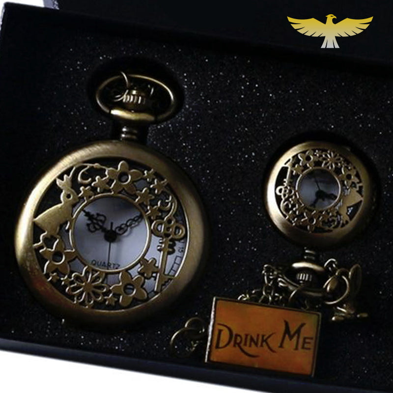 Coffret montre à gousset avec pendentif Alice in Wonderland