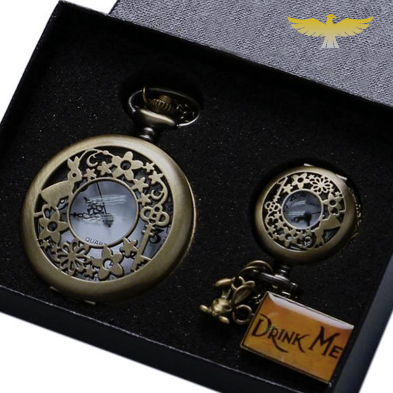 Coffret montre à gousset avec pendentif Alice in Wonderland