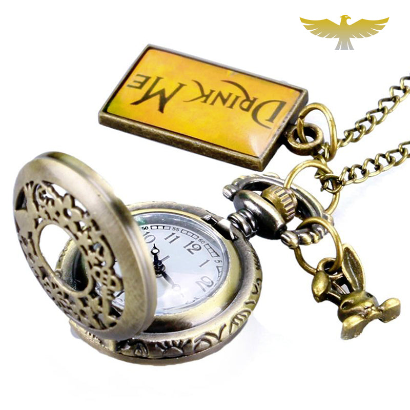 Coffret montre à gousset avec pendentif Alice in Wonderland