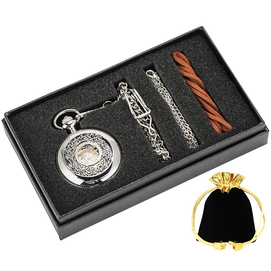 Coffret montre à gousset mouvement mécanique et chaines