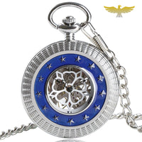 Montre à gousset argent bleu mécanique